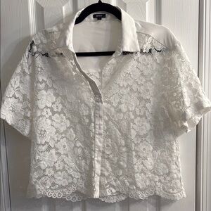 Express White Lace Short Sleeve Top